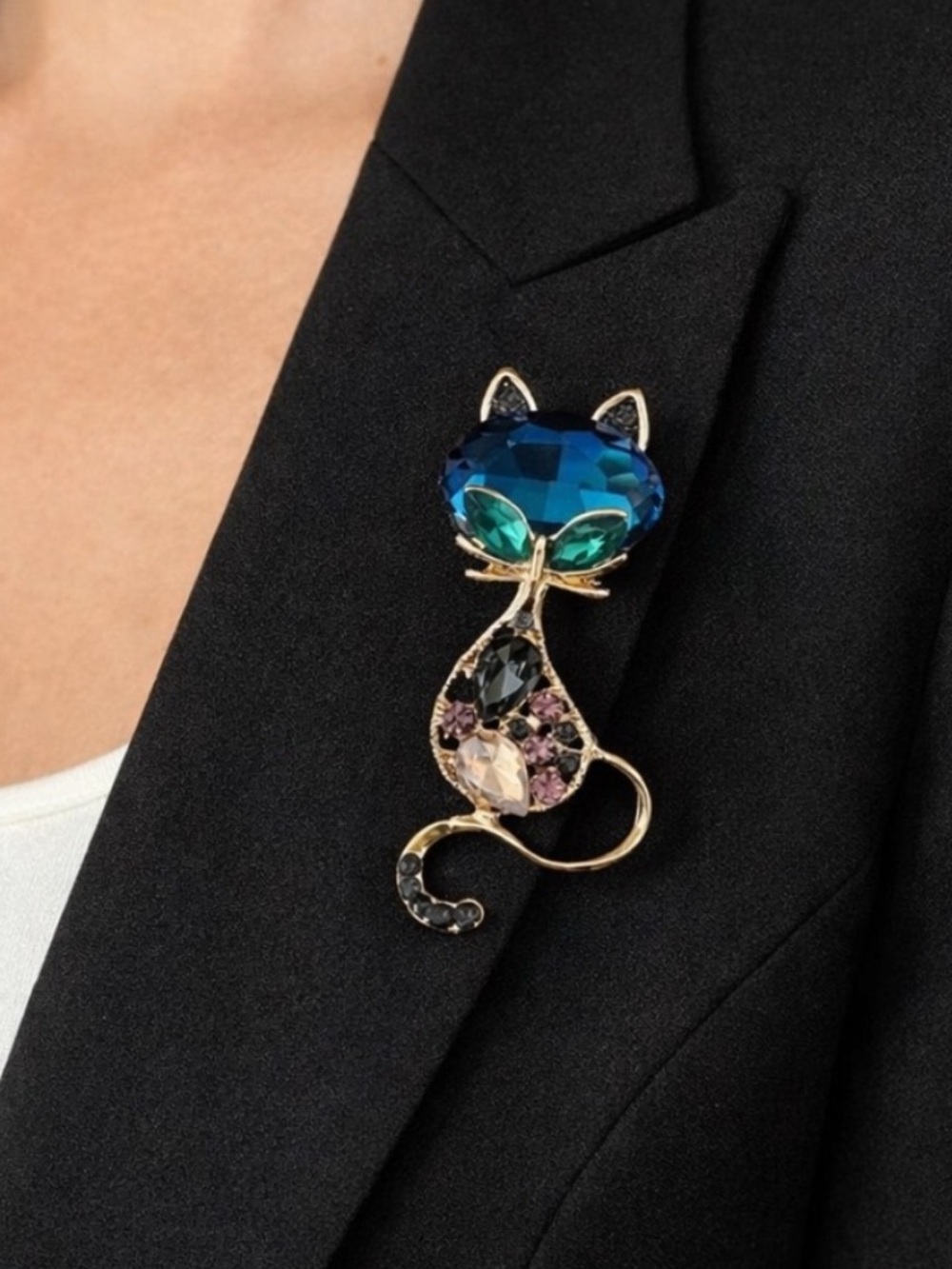 Crystal Cat Brooch Pin – Elegant Animal Jewelry Gift for Women